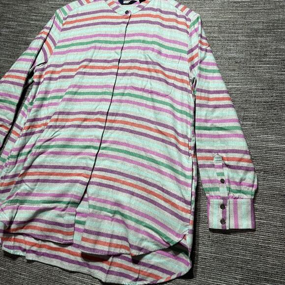 Lands' End Flannel Women's L (14-16) Gray Purple Striped Long Sleeve Button Oeko - Picture 5 of 15